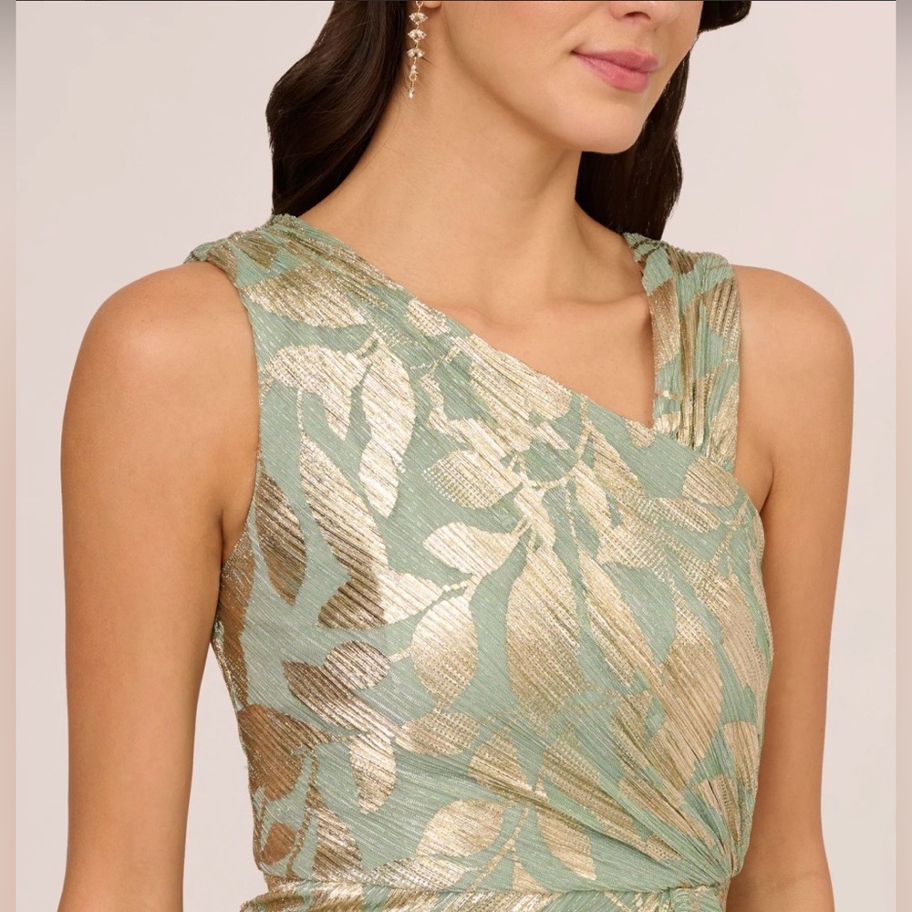 NWT Adrianna Papell Foiled Asymmetrical Evening Gown | Size 4P - Picture 4 of 12